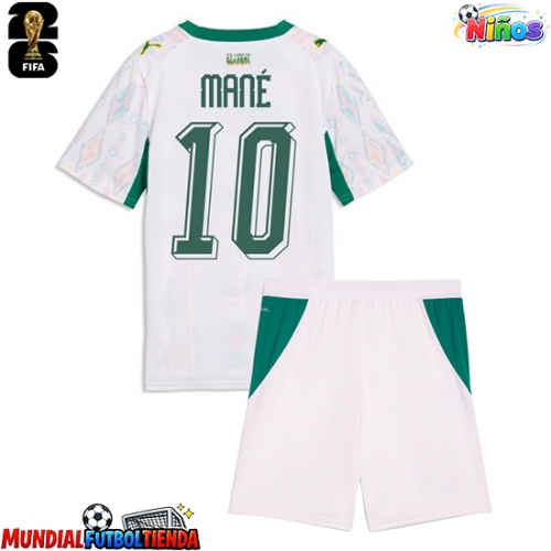 Camiseta Senegal Sadio Mane #10 Primera Equipación Replica Mundial 2026 para niños mangas cortas (+ Pantalones cortos)